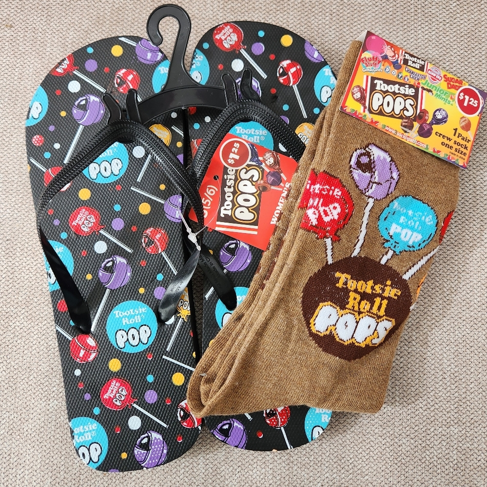 Kids Flip Flops and Socks Set - Black and Brown